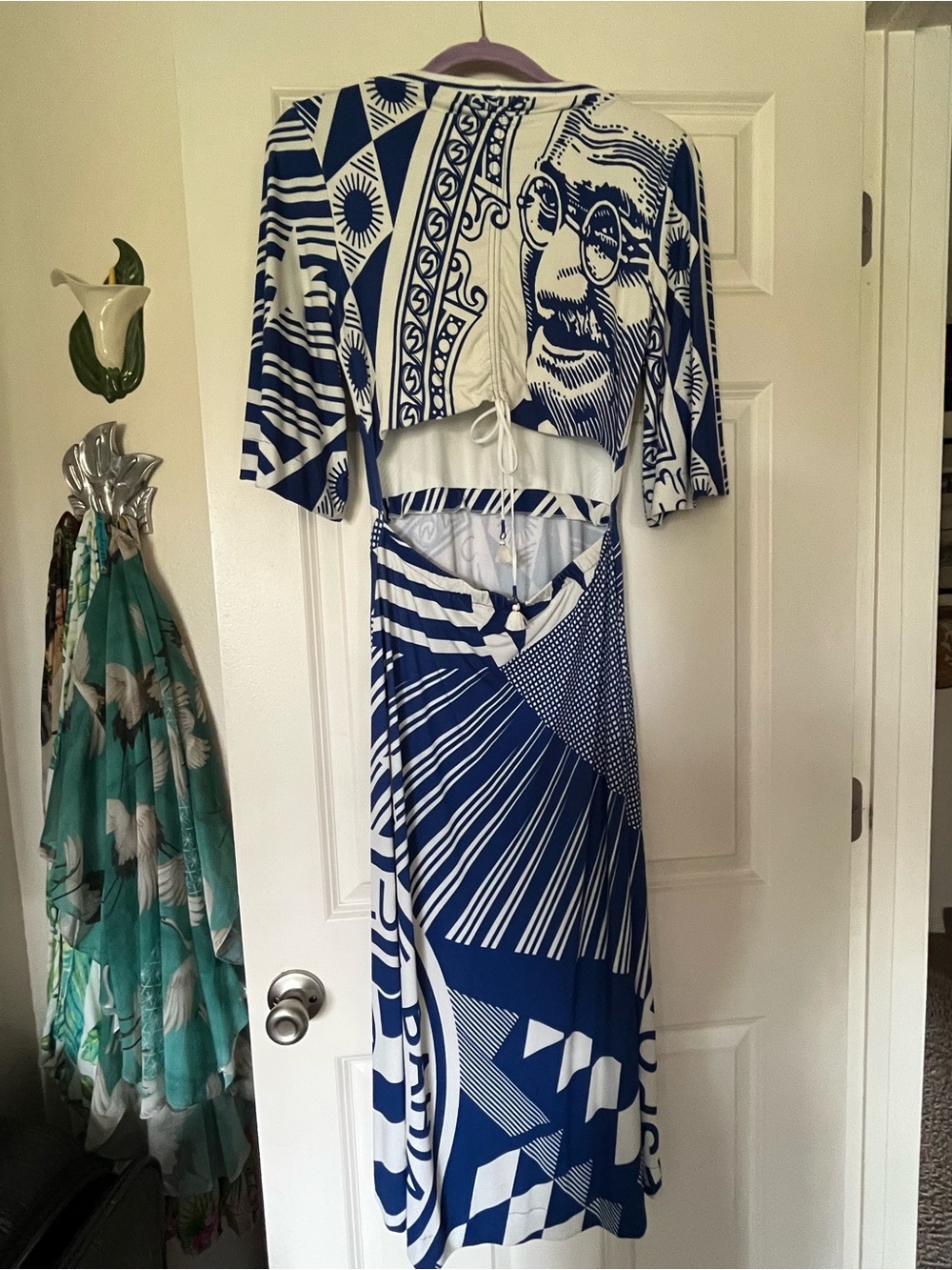 Farm Rio Blue and White Graphic Midi Dress - Picture 2 of 6